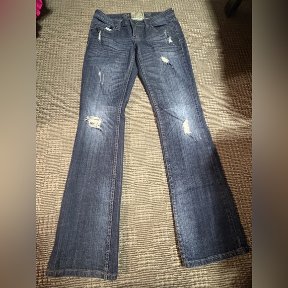 American Rag Dark Blue Distressed Flare Jeans - Picture 1 of 6